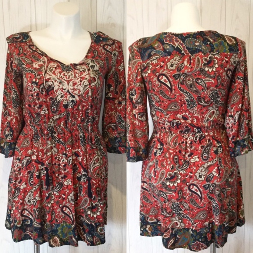Flying Tomato Red Paisley Boho Dress Large